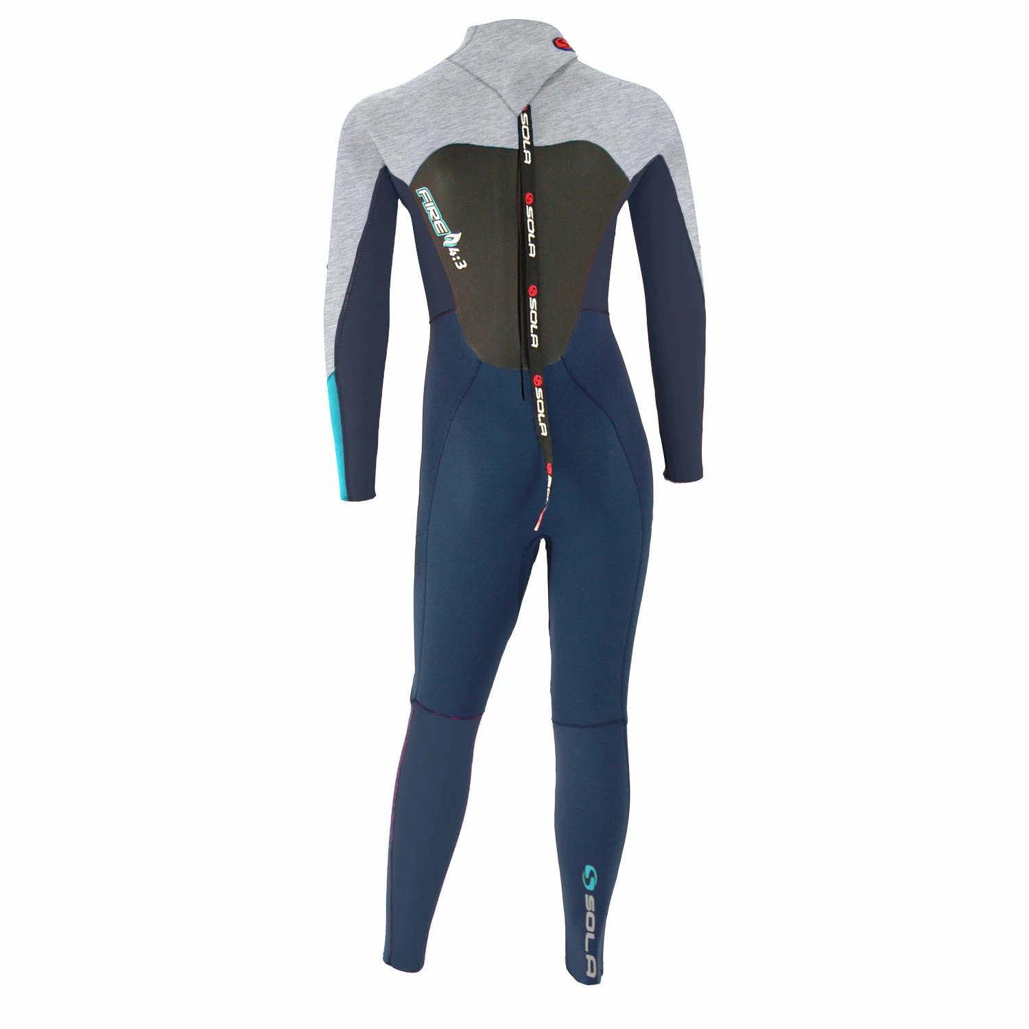 Sola Kids Fire 4/3mm Back Zip Wetsuit - Navy/Grey 4 Sola Kids Fire 4/3mm Back Zip Wetsuit - Navy/Grey - Image 2