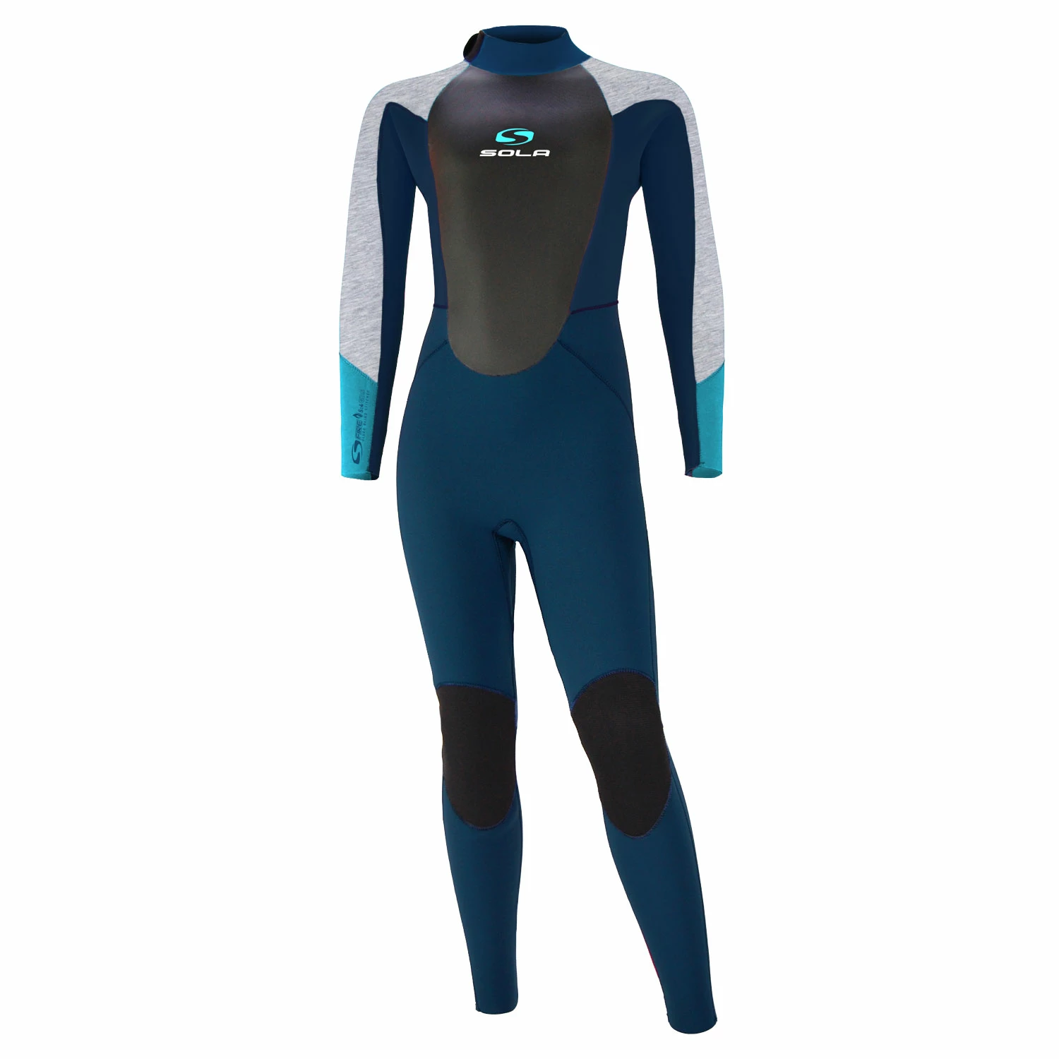Sola Kids Fire 4/3mm Back Zip Wetsuit - Navy/Grey 3 Sola Kids Fire 4/3mm Back Zip Wetsuit - Navy/Grey