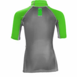 Sola Junior Short Sleeve Rashvest - Charcoal/Green -CoastWaterSports Sales Shop 2021 Sola Junior Short Sleeve Rashguard KIDS back flime grey