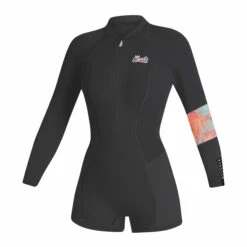 Mystic Womens Lunar 2/2mm Front-Zip Longarm Shorty Wetsuit - Dark Grey