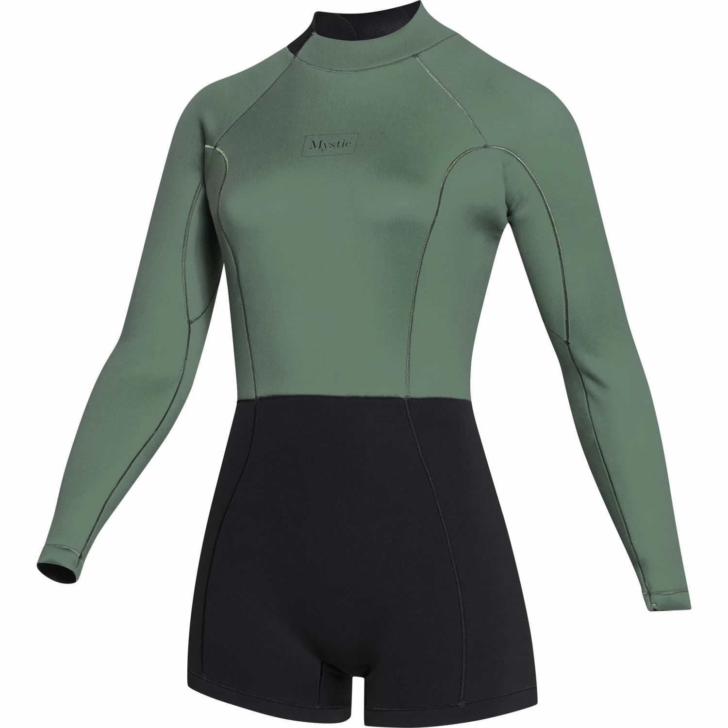 Mystic Womens Lunar 2/2mm Back-Zip Longarm Shorty Wetsuit - Olive 3 Mystic Womens Lunar 2/2mm Back-Zip Longarm Shorty Wetsuit - Olive