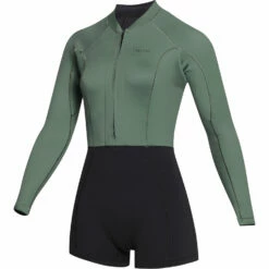 Mystic Womens Lunar 2/2mm Front-Zip Longarm Shorty Wetsuit - Olive